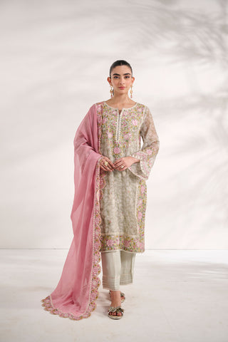 SS24DA-2588   GREEN  2PCS  EMBROIDERED KURTA WITH TROUSER