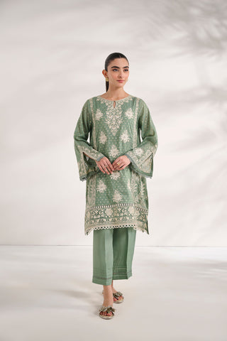 SS24DA-2589   GREEN  2PCS  EMBROIDERED KURTA WITH TROUSER