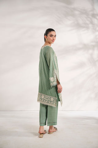 SS24DA-2589   GREEN  2PCS  EMBROIDERED KURTA WITH TROUSER