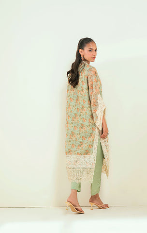 SS24DA-2590   GREEN  2PCS  EMBROIDERED KURTA WITH TROUSER