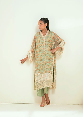 SS24DA-2590   GREEN  2PCS  EMBROIDERED KURTA WITH TROUSER