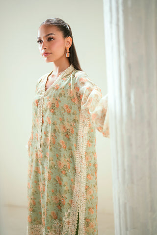 SS24DA-2590   GREEN  2PCS  EMBROIDERED KURTA WITH TROUSER