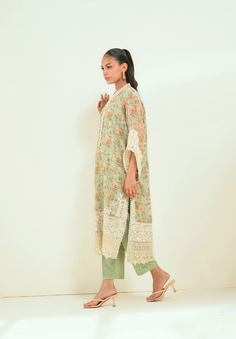 SS24DA-2590   GREEN  2PCS  EMBROIDERED KURTA WITH TROUSER