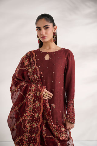 SS25DD-2593  DARK BROWN  EMBROIDERED DUPATTA