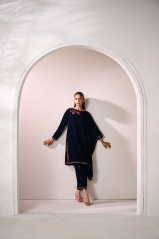 FW24DA-2601   NAVY BLUE  2PCS  EMBROIDERED KURTA WITH TROUSER