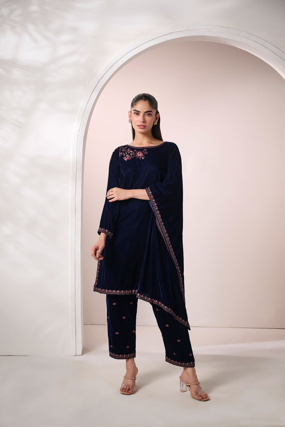 FW24DA-2601   NAVY BLUE  2PCS  EMBROIDERED KURTA WITH TROUSER