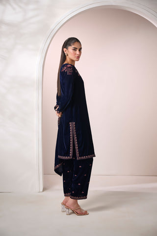 FW24DA-2601   NAVY BLUE  2PCS  EMBROIDERED KURTA WITH TROUSER