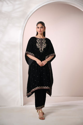 FW24DA-2602   BLACK  2PCS  EMBROIDERED KURTA WITH TROUSER