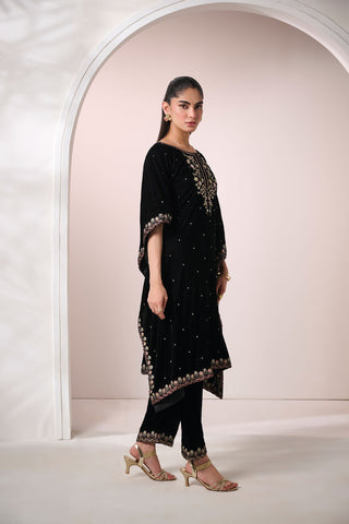 FW24DA-2602   BLACK  2PCS  EMBROIDERED KURTA WITH TROUSER