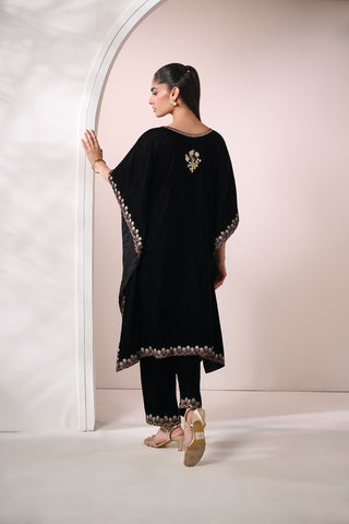 FW24DA-2602   BLACK  2PCS  EMBROIDERED KURTA WITH TROUSER