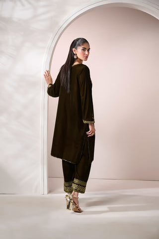 FW24DA-2603   OLIVE GREEN  2PCS  EMBROIDERED KURTA WITH TROUSER