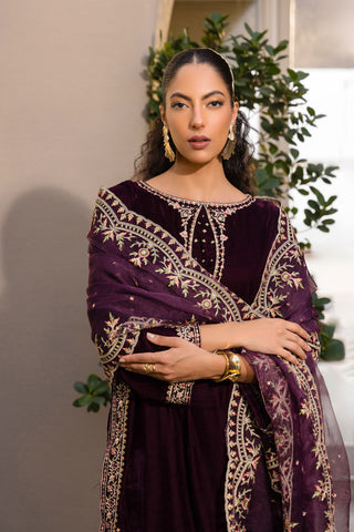 FW24DA-2604   PLUM  2PCS  EMBROIDERED KURTA WITH DUPATTA