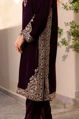 FW24DA-2604   PLUM  2PCS  EMBROIDERED KURTA WITH DUPATTA