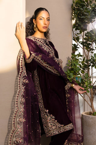 FW24DA-2604   PLUM  2PCS  EMBROIDERED KURTA WITH DUPATTA