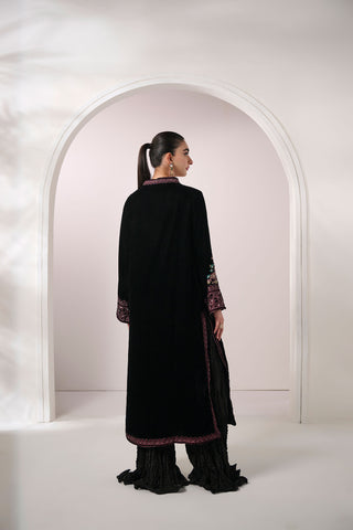 FW24DA-2607   BLACK  2PCS  EMBROIDERED KURTA WITH TROUSER