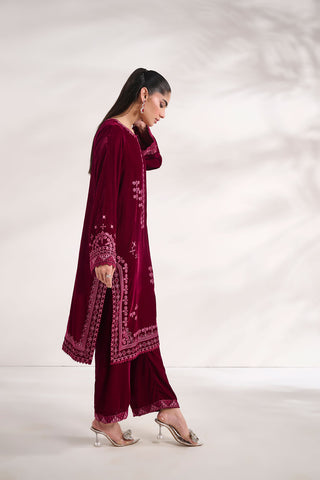 FW24DA-2618   PLUM  2PCS  EMBROIDERED KURTA WITH TROUSER