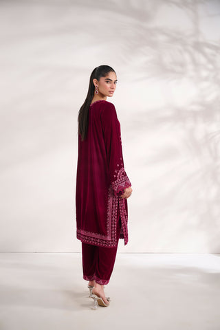 FW24DA-2618   PLUM  2PCS  EMBROIDERED KURTA WITH TROUSER