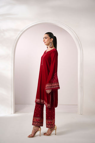 FW24DA-2623   MAROON  2PCS  EMBROIDERED KURTA WITH TROUSER