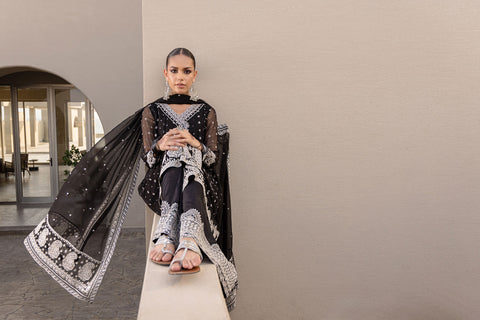 FW24DA-2652 BLACK 2PCS EMBROIDERED KURTA WITH TROUSER