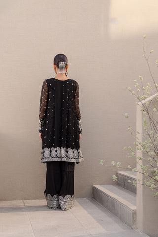 FW24DA-2652 BLACK 2PCS EMBROIDERED KURTA WITH TROUSER