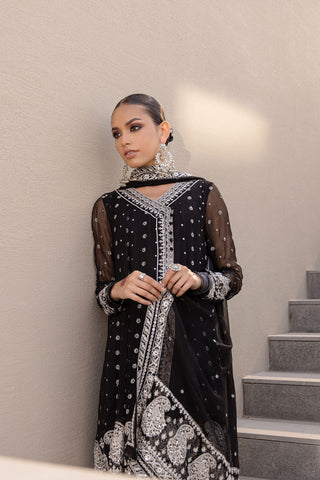 FW24DA-2652 BLACK 2PCS EMBROIDERED KURTA WITH TROUSER