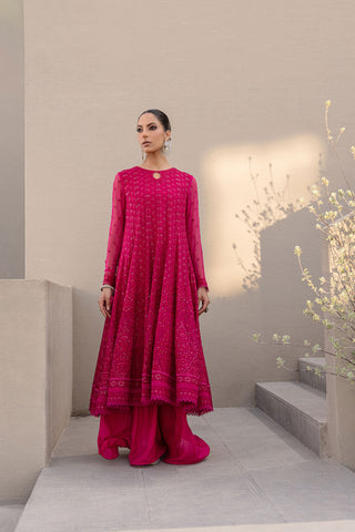 Reyah: FW24DA-2653   DARK PINK  2PCS  EMBROIDERED KURTA WITH TROUSER