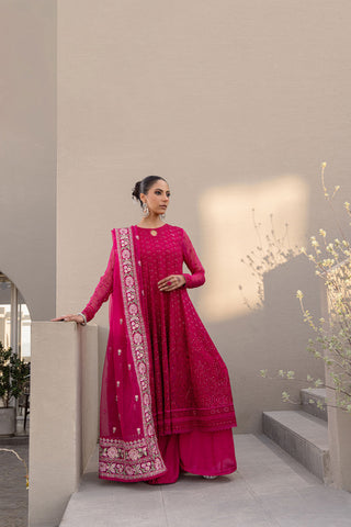 Reyah: FW24DA-2653   DARK PINK  2PCS  EMBROIDERED KURTA WITH TROUSER