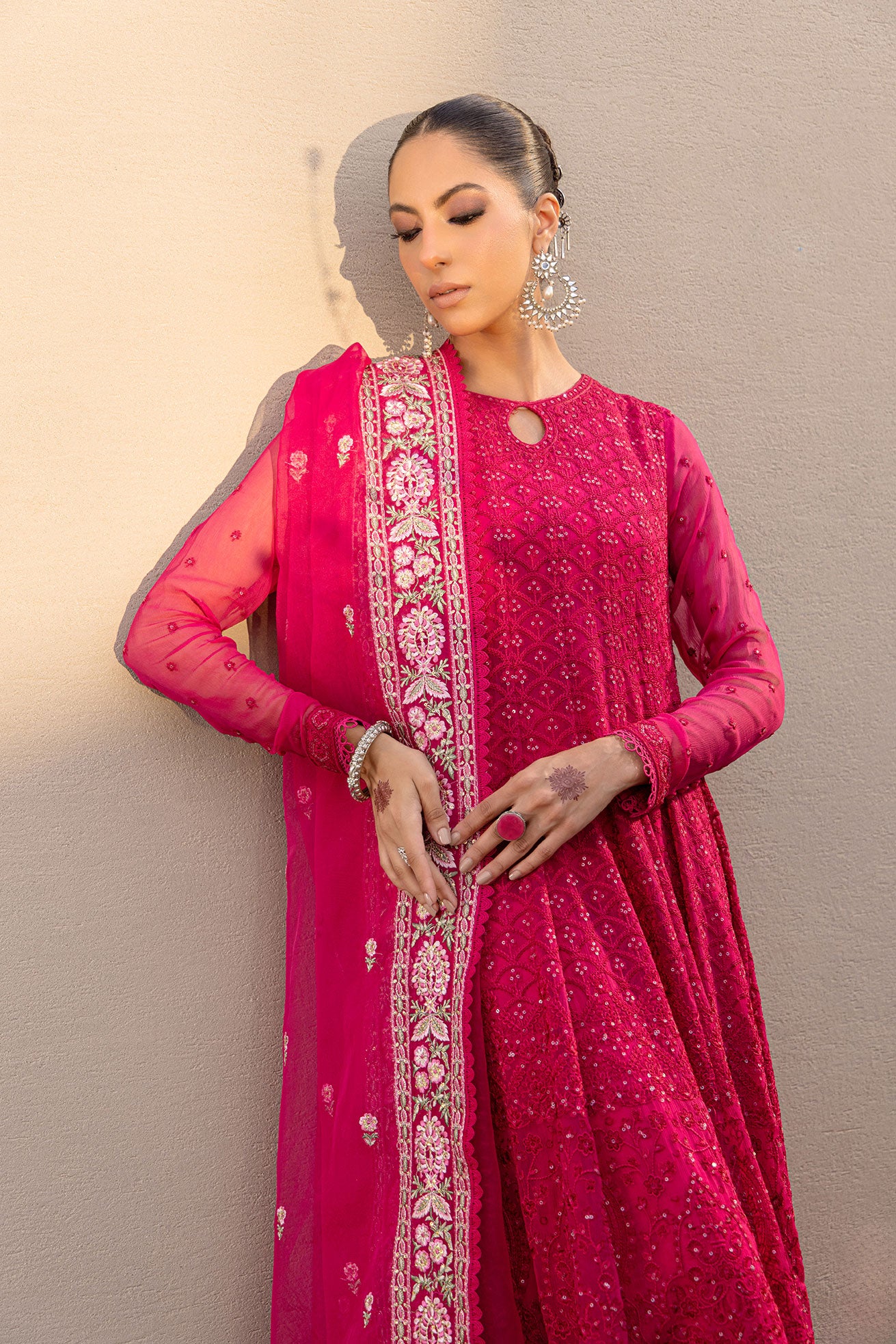 Reyah: FW24DA-2653   DARK PINK  2PCS  EMBROIDERED KURTA WITH TROUSER