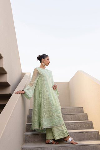 Irina: FW24DA-2654   LIGHT GREEN  2PCS  EMBROIDERED KURTA WITH TROUSER