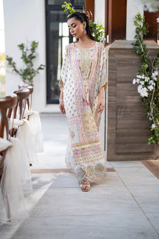 SS25DA-2692 OFF WHITE HAND EMBELLISHED KAFTAN