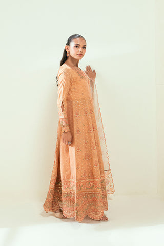 SS25DA-2694 ORANGE  2PCS EMBROIDERED PISHWAS WITH TROUSER