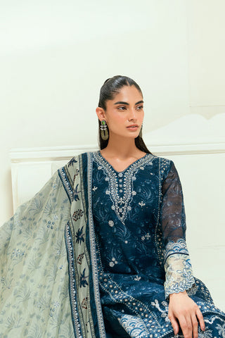 SS25DA-2695   NAVY BLUE  2PCS  EMBROIDERED KURTA WITH TROUSER