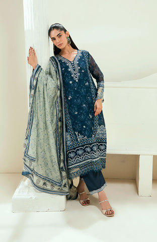 SS25DA-2695   NAVY BLUE  2PCS  EMBROIDERED KURTA WITH TROUSER