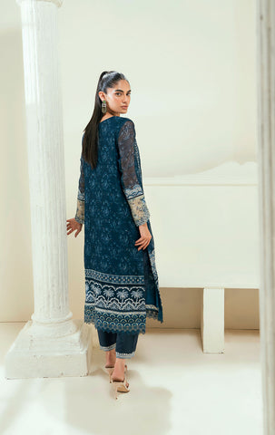 SS25DA-2695   NAVY BLUE  2PCS  EMBROIDERED KURTA WITH TROUSER