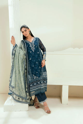 SS25DA-2695   NAVY BLUE  2PCS  EMBROIDERED KURTA WITH TROUSER