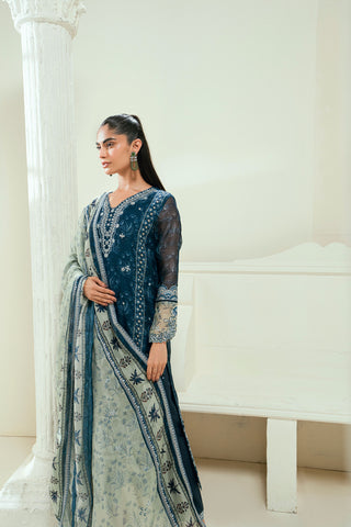 SS25DA-2695   NAVY BLUE  2PCS  EMBROIDERED KURTA WITH TROUSER