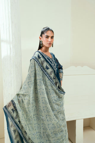 SS25DA-2695   NAVY BLUE  2PCS  EMBROIDERED KURTA WITH TROUSER