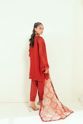 SS25DA-2698   RED  2PCS  EMBROIDERED KURTA WITH TROUSER
