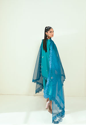 SS25DA-2699 C-GREEN  2PCS EMBROIDERED KURTA WITH TROUSER