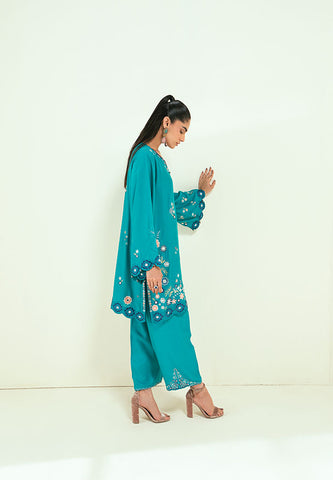 SS25DA-2699 C-GREEN  2PCS EMBROIDERED KURTA WITH TROUSER