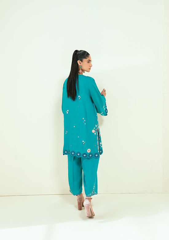 SS25DA-2699 C-GREEN  2PCS EMBROIDERED KURTA WITH TROUSER