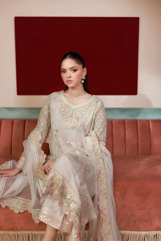 SS25DA-2711 OFF WHITE 2PCS EMBROIDERED KURTA WITH TROUSER
