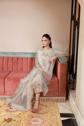 SS25DA-2711 OFF WHITE 2PCS EMBROIDERED KURTA WITH TROUSER