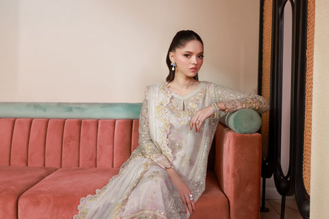 SS25DA-2711 OFF WHITE 2PCS EMBROIDERED KURTA WITH TROUSER