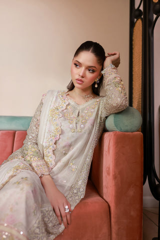 SS25DA-2711 OFF WHITE 2PCS EMBROIDERED KURTA WITH TROUSER