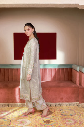 SS25DA-2711 OFF WHITE 2PCS EMBROIDERED KURTA WITH TROUSER