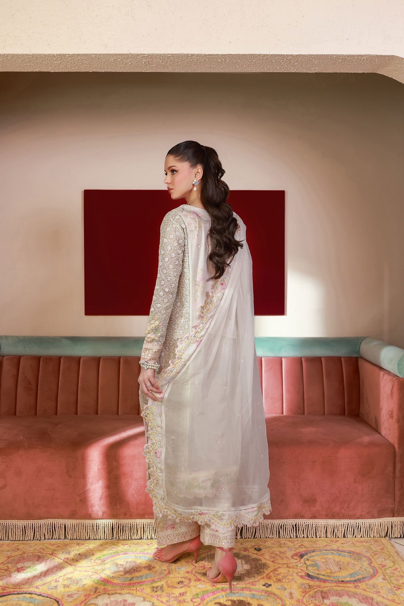 SS25DA-2711 OFF WHITE 2PCS EMBROIDERED KURTA WITH TROUSER