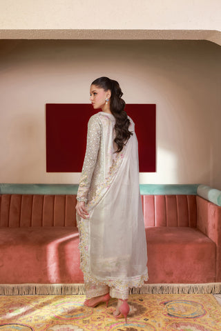 SS25DA-2711 OFF WHITE 2PCS EMBROIDERED KURTA WITH TROUSER