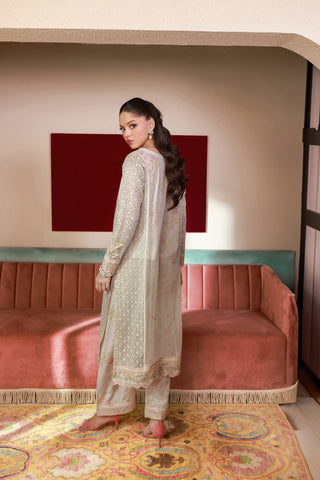 SS25DA-2711 OFF WHITE 2PCS EMBROIDERED KURTA WITH TROUSER