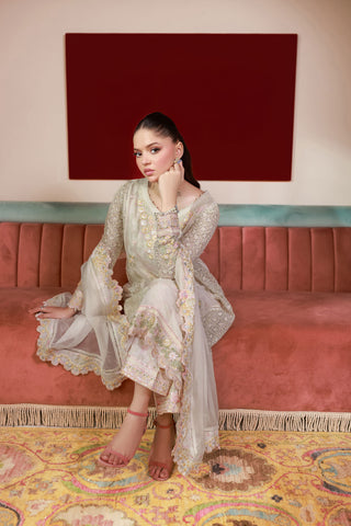 SS25DA-2711 OFF WHITE 2PCS EMBROIDERED KURTA WITH TROUSER